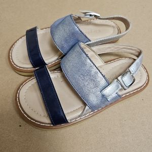 Elephantito 7 Toddler Girl Leather Silver Navy Blue Sandals